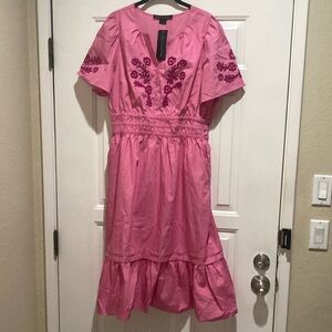 French Connection Pink Embroidered midi  Dress